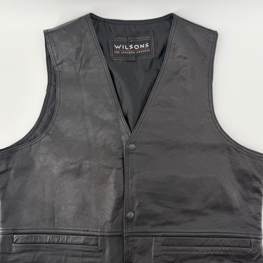 Wilsons Leather The Experts Black snap Front Vest‎ Men's Size Large Biker